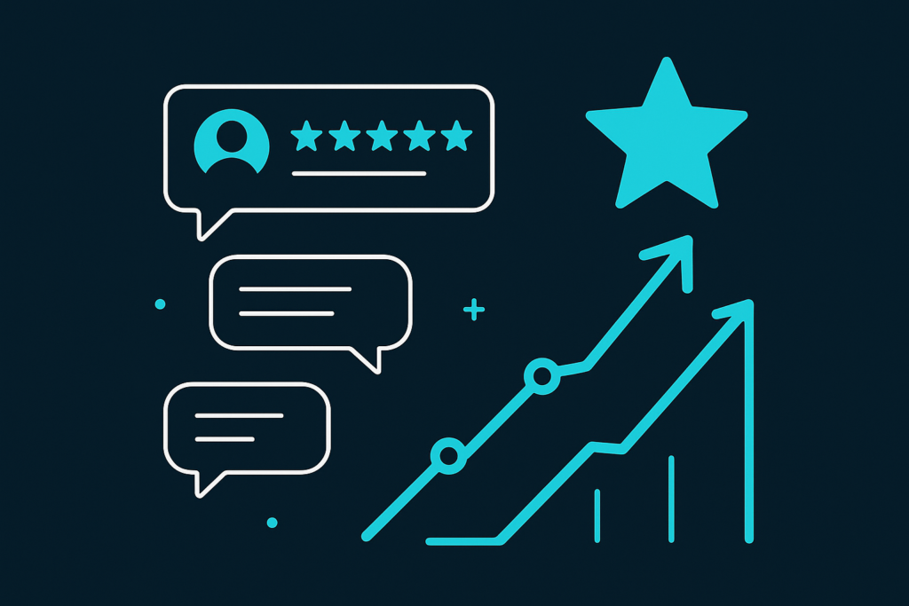 Ilustrație despre recenzii Google și încredere pentru afaceri locale