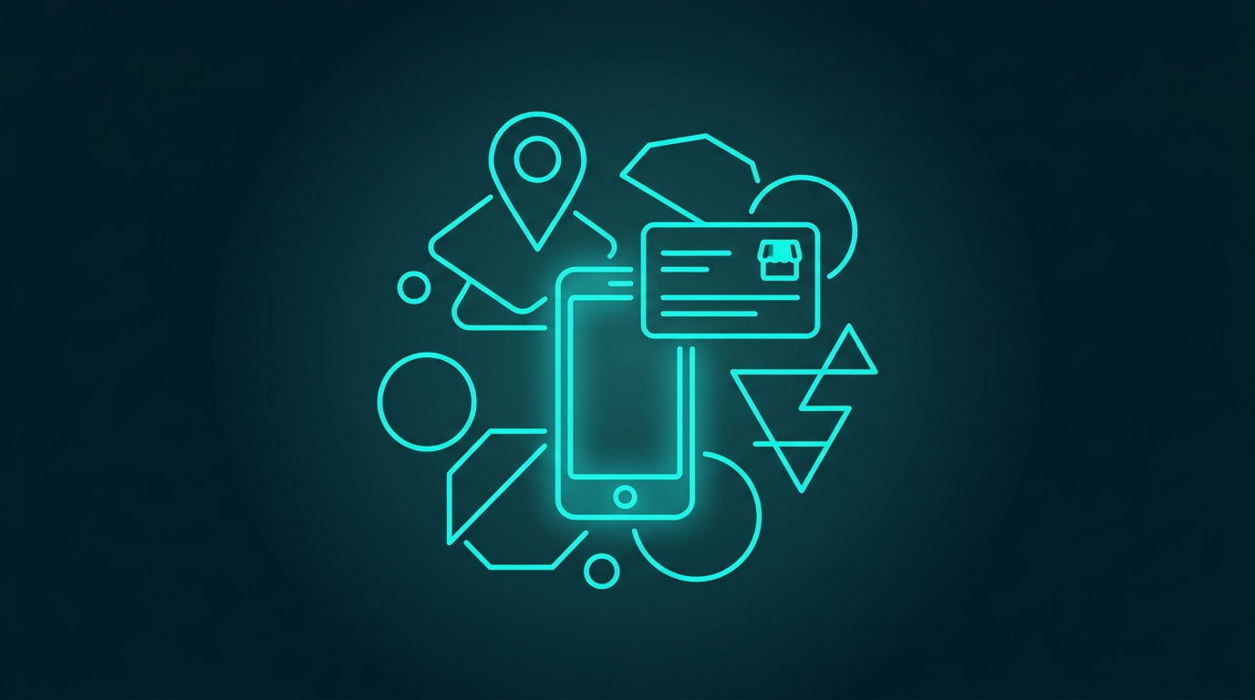Ilustrație: smartphone cu Google Business Profile și marker de locație