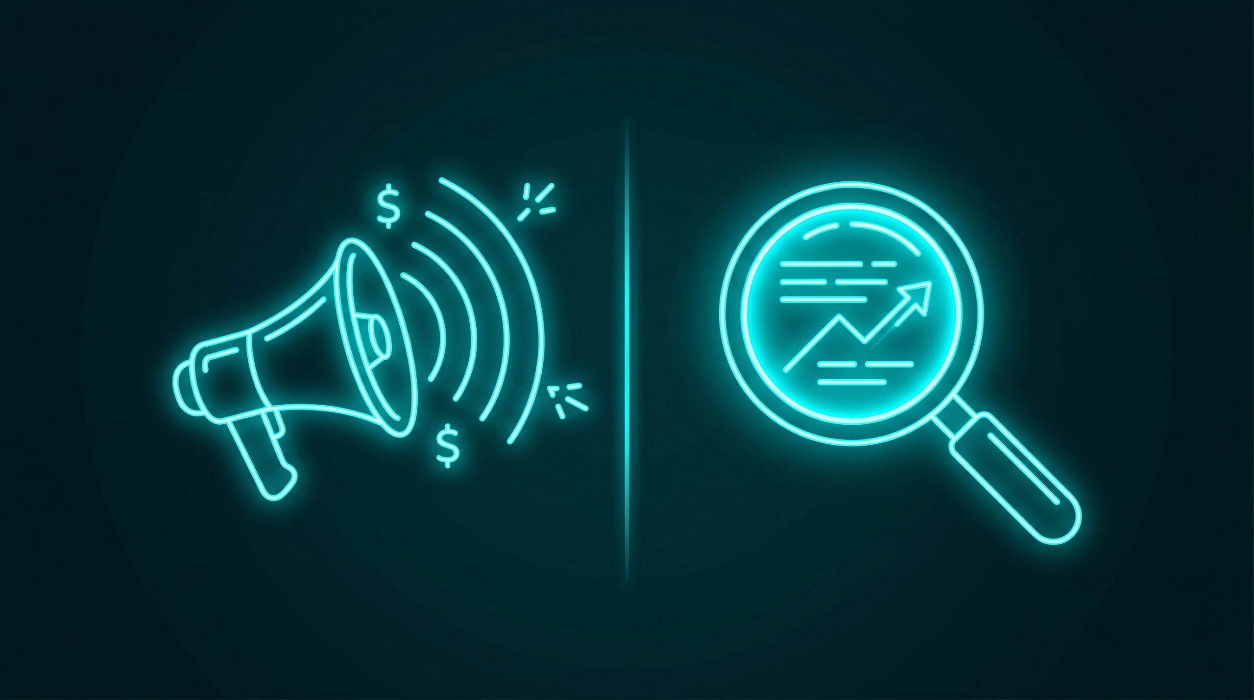 Ilustrație comparativă Google Ads și SEO - megafon publicitate versus căutare organică