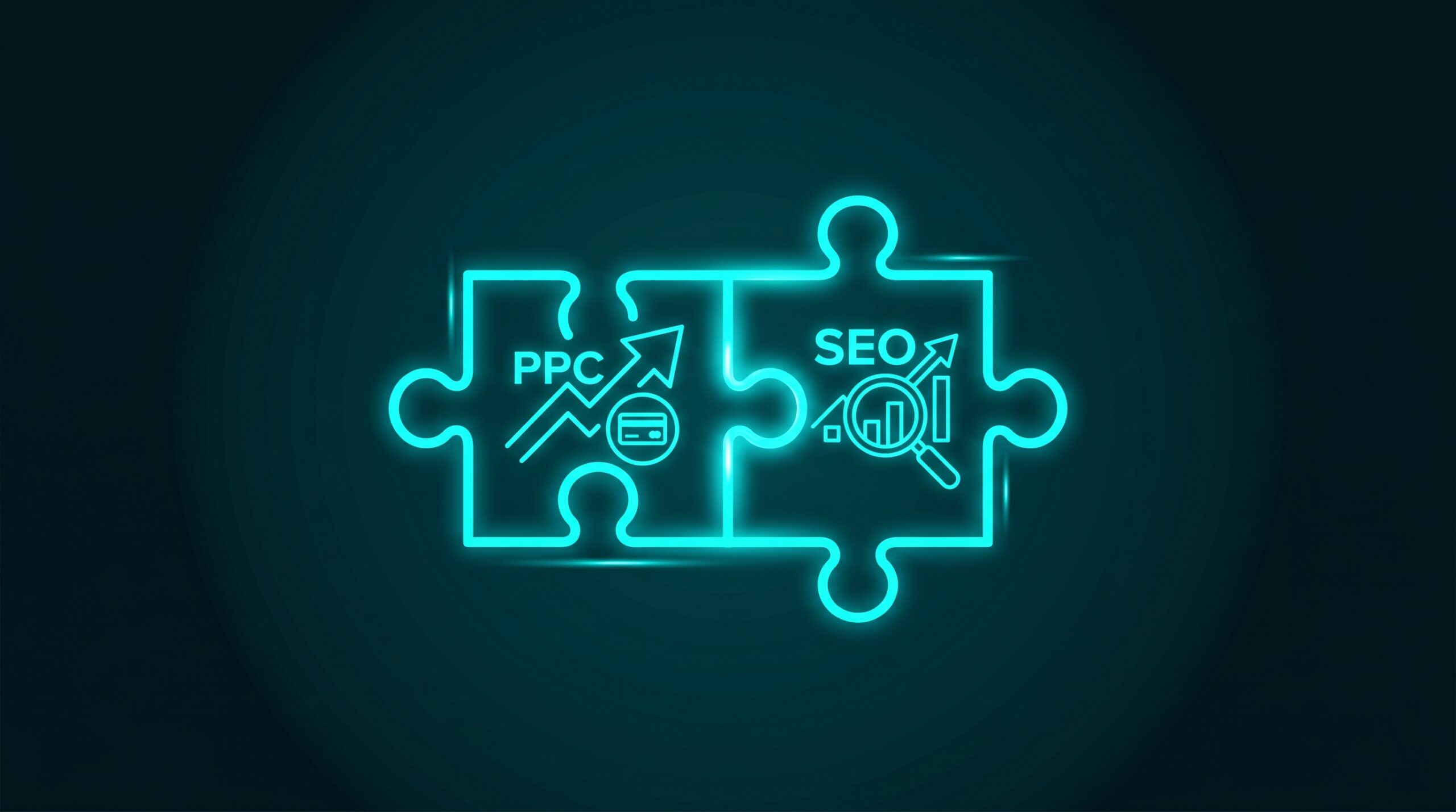 Piese de puzzle interconectate reprezentând integrarea Google Ads cu SEO