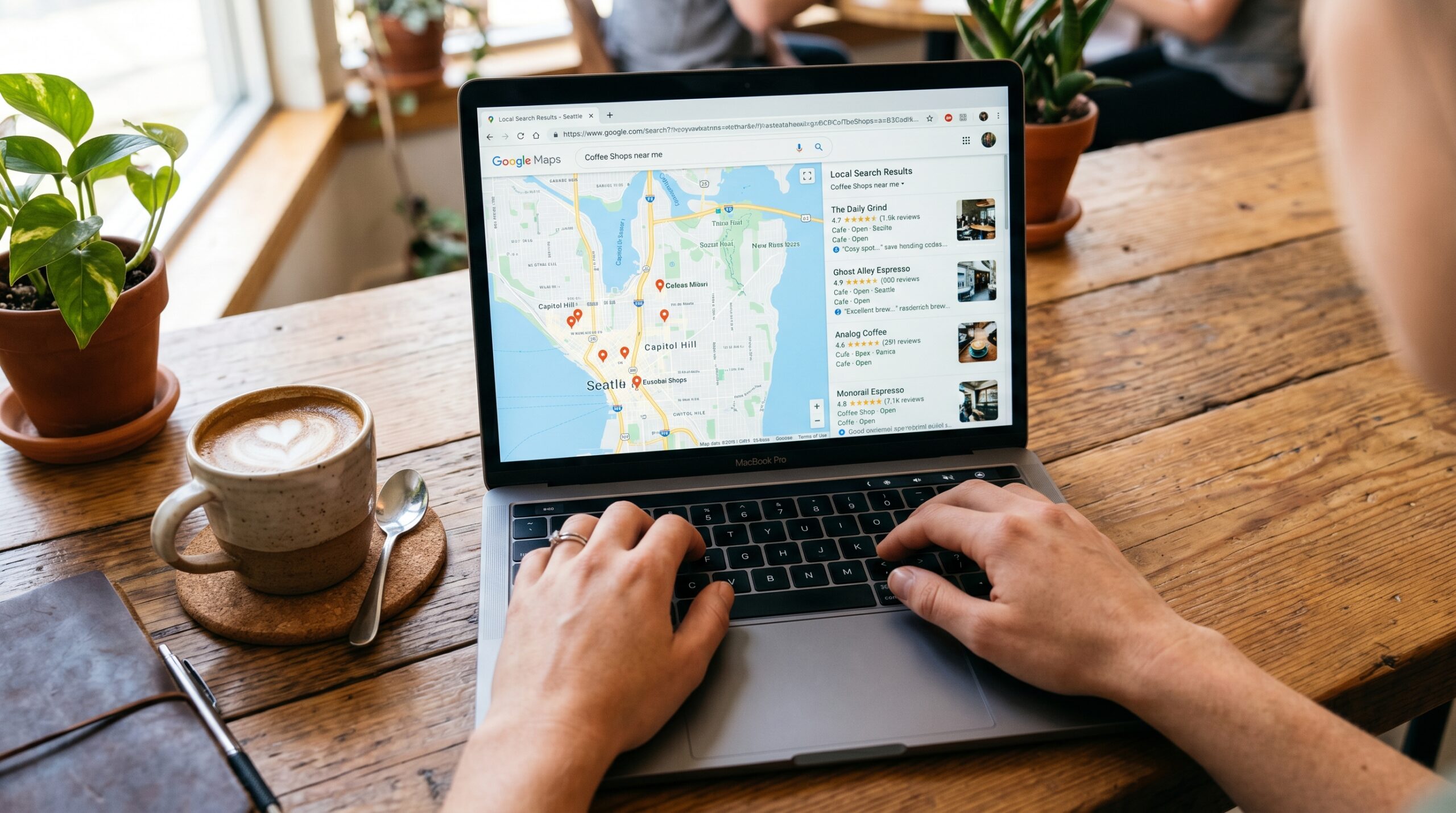Google Maps lokale Suchergebnisse mit mehreren Business Listings und Sternebewertungen