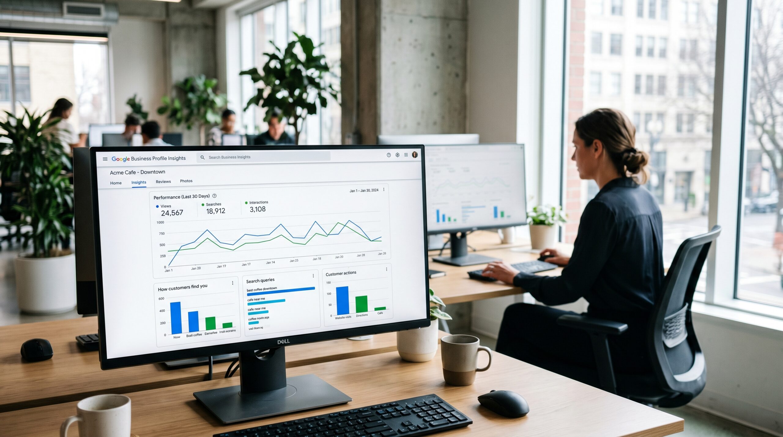 Google Business Profile Insights Dashboard mit Analysen und Statistiken