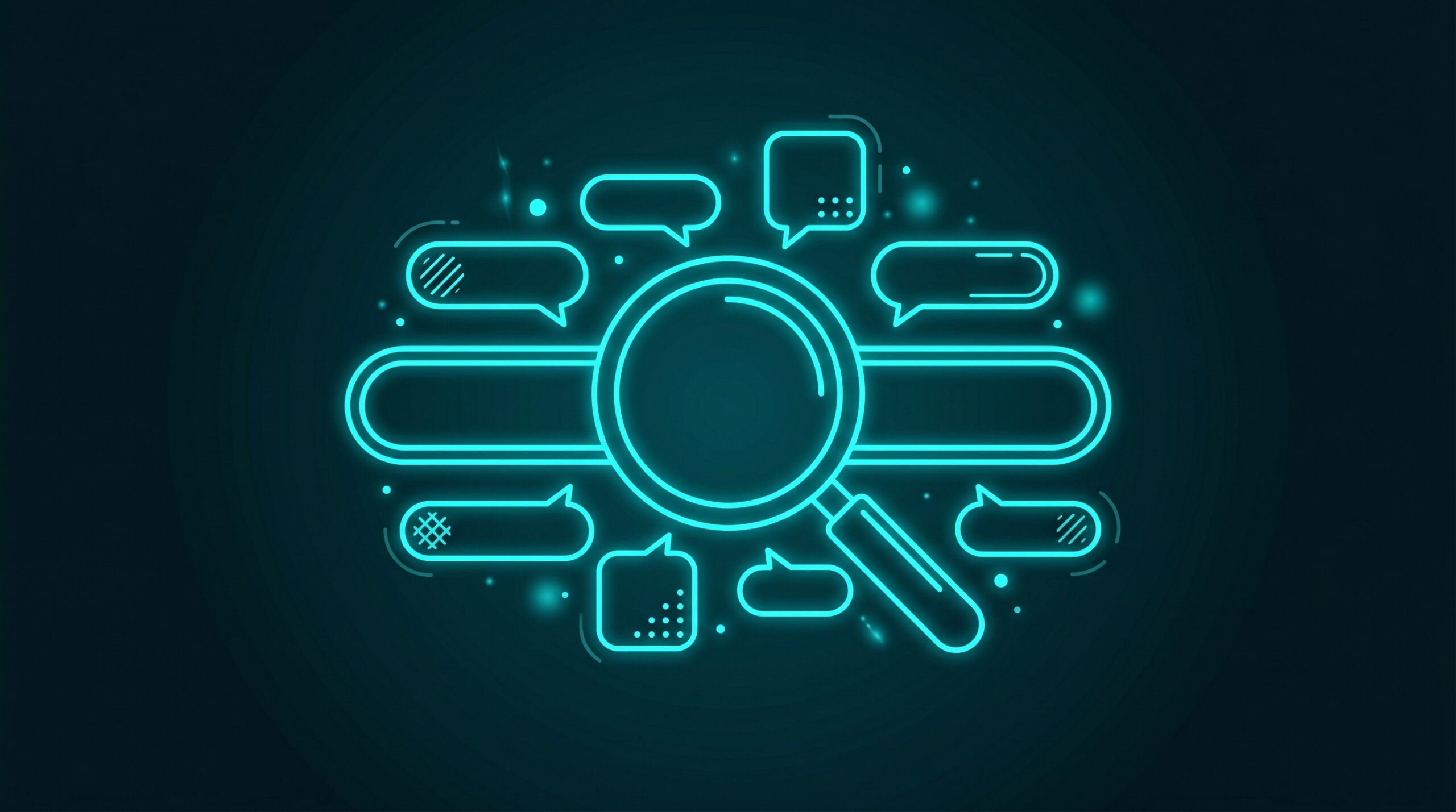 Ilustrație conceptuală keyword research cu lupă și cuvinte cheie flotante pentru piața românească