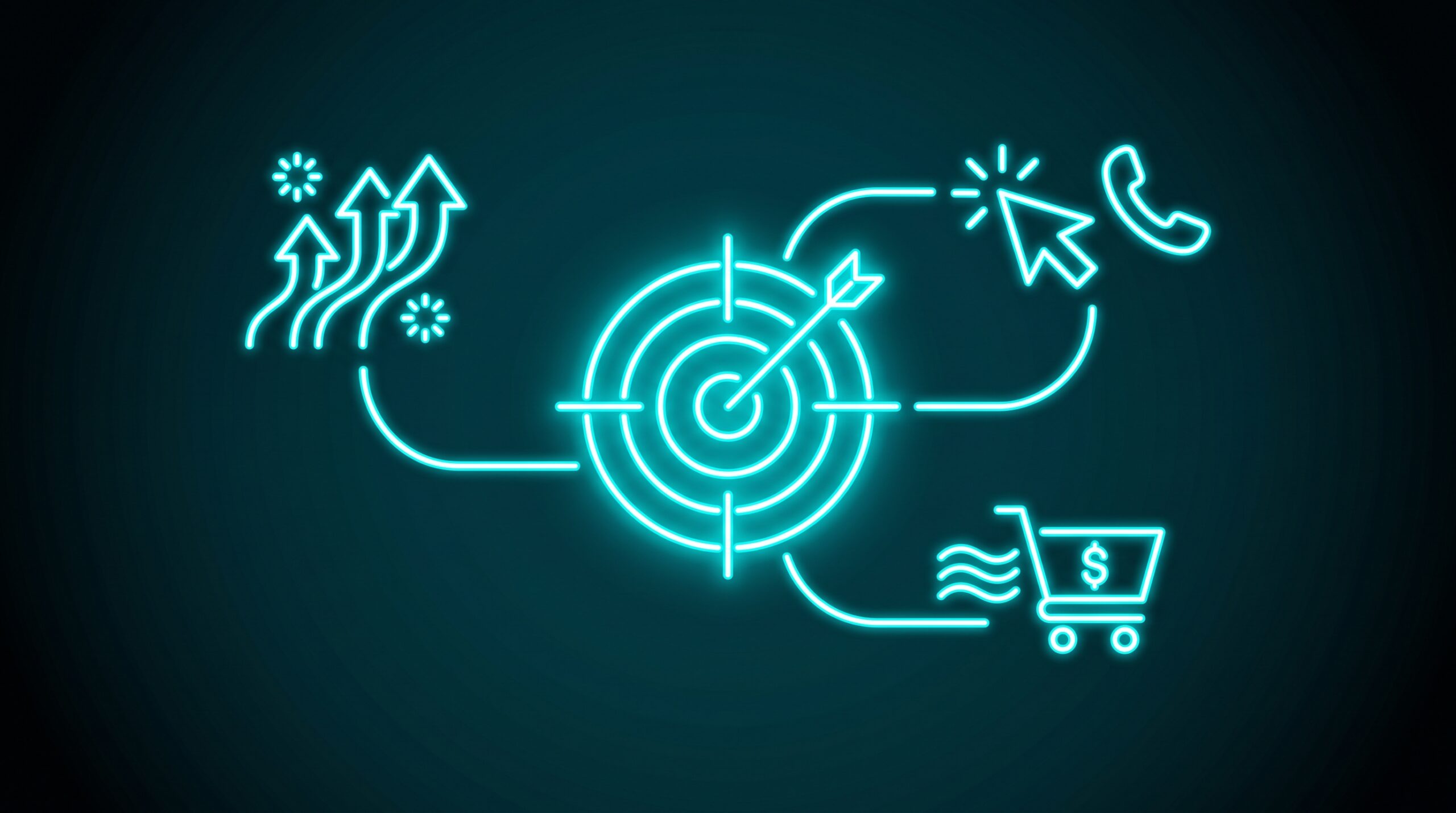 Ilustrație neon: obiective SEO pentru IMM-uri – trafic, lead-uri, vânzări