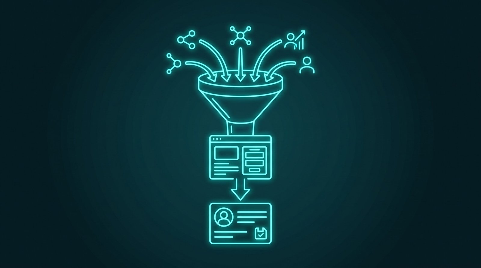 Ilustrație funnel de conversie pentru landing page - trafic transformat în lead-uri