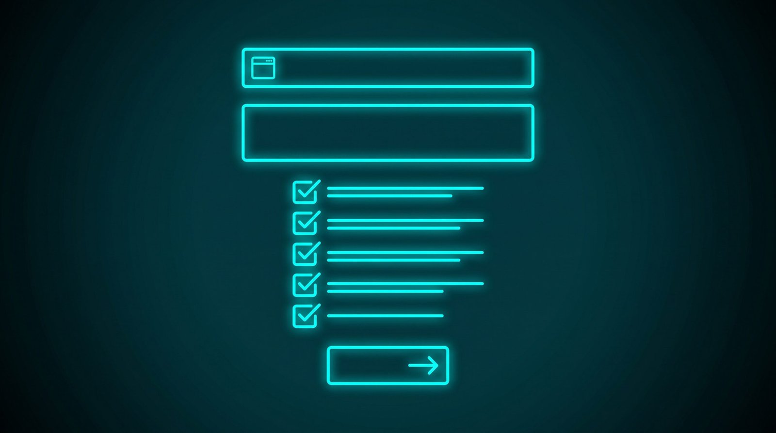 Ilustrație neon cu structură pagină și checklist - on-page SEO pentru servicii medicale