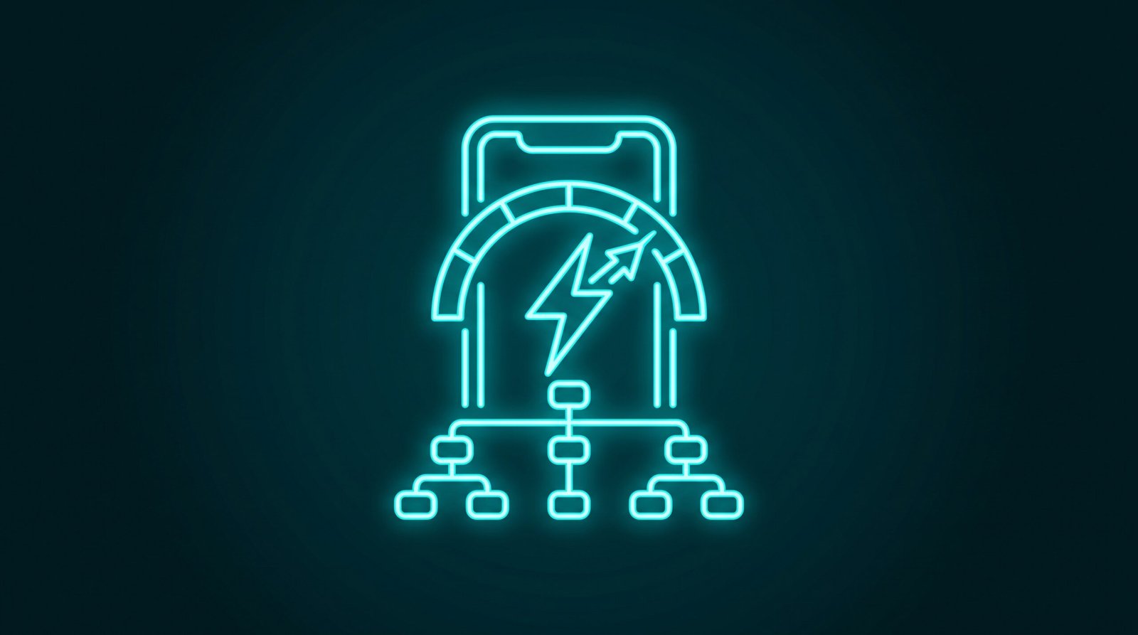 Ilustrație neon cu vitezometru și telefon mobil - optimizare performanță site medical