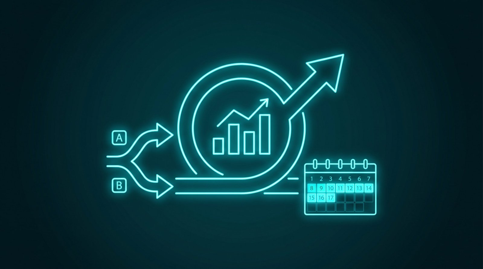 Ilustrație cu loop de optimizare: KPI, A/B test și calendar pentru planul de 14 zile TikTok Ads
